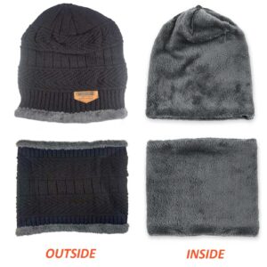 Winter Hat Scarf Gloves Slouchy Beanie Snow Knit Skull Cap Touch Screen Mittens Circle Scarves for Women Black