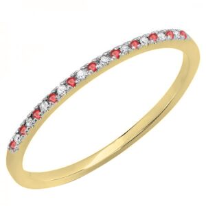 Dazzlingrock Collection Round Ruby & White Diamond Ladies Dainty Anniversary Stackable Band in 14K Yellow Gold, Size 9