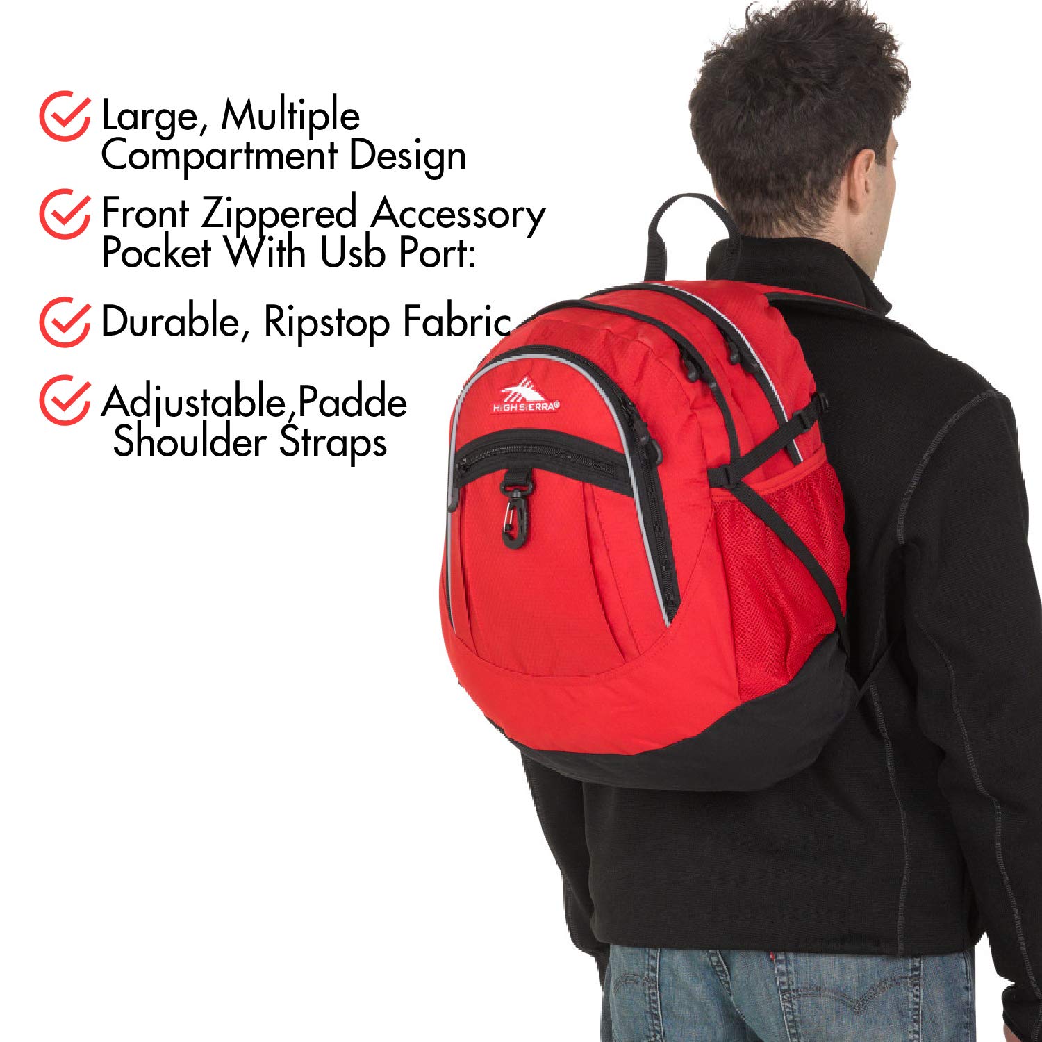 High Sierra Fatboy Backpack, Crimson/Black, 19.5 x 13 x 7-Inch