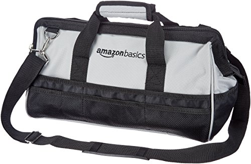 Amazon Basics Durable Wear-Resistant Base, Tool Large Standard Bag with Strap, 16 Inch, Black & Grey