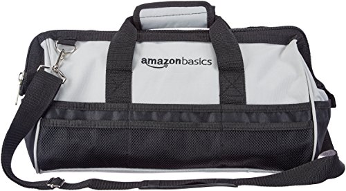 Amazon Basics Durable Wear-Resistant Base, Tool Large Standard Bag with Strap, 16 Inch, Black & Grey