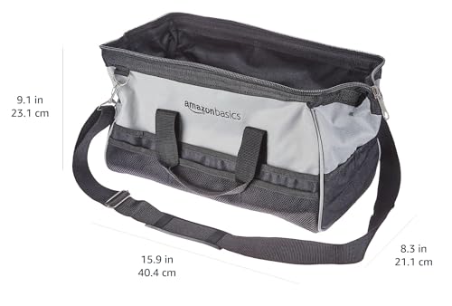 Amazon Basics Durable Wear-Resistant Base, Tool Large Standard Bag with Strap, 16 Inch, Black & Grey