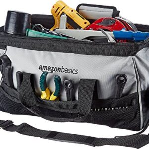 Amazon Basics Durable Wear-Resistant Base, Tool Large Standard Bag with Strap, 16 Inch, Black & Grey