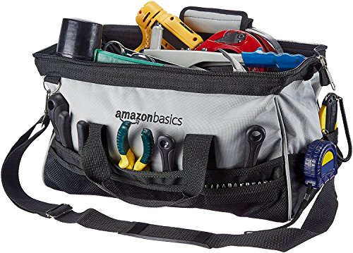 Amazon Basics Durable Wear-Resistant Base, Tool Large Standard Bag with Strap, 16 Inch, Black & Grey