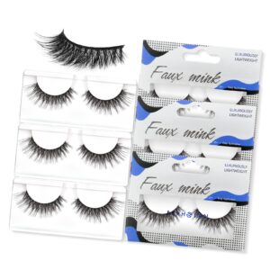 lashes natural look false eyelashes - bepholan fake eyelashes 3d super fluffy false lashes clear band wispy lashes 3-pack faux mink lashes,xmz24-3