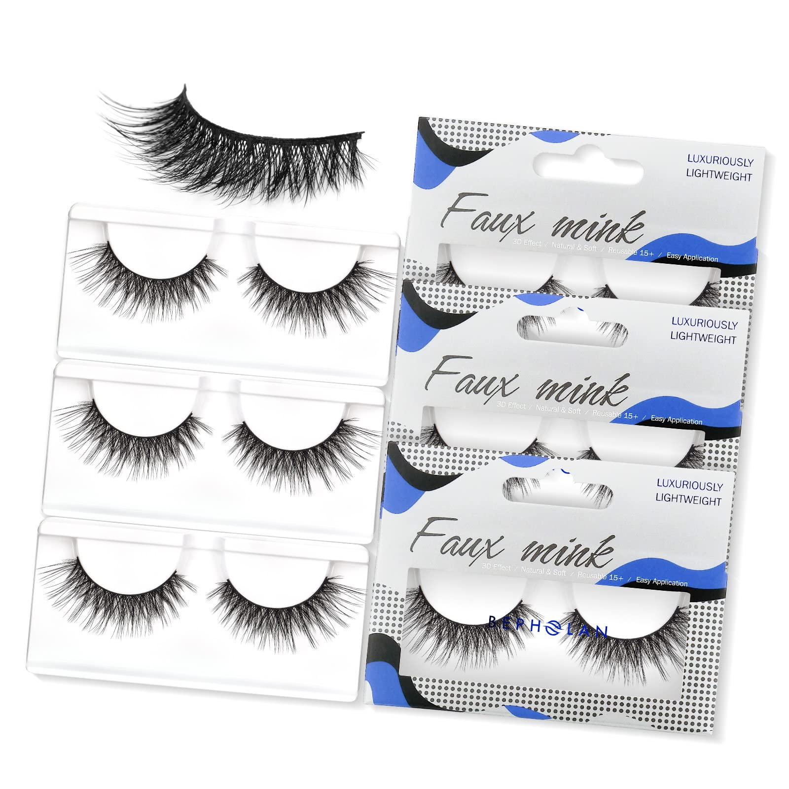 Lashes Natural Look False Eyelashes - Bepholan Fake Eyelashes 3D Super Fluffy False Lashes Clear Band Wispy Lashes 3-Pack Faux Mink Lashes,XMZ24-3