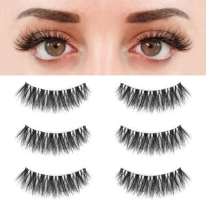 Lashes Natural Look False Eyelashes - Bepholan Fake Eyelashes 3D Super Fluffy False Lashes Clear Band Wispy Lashes 3-Pack Faux Mink Lashes,XMZ24-3