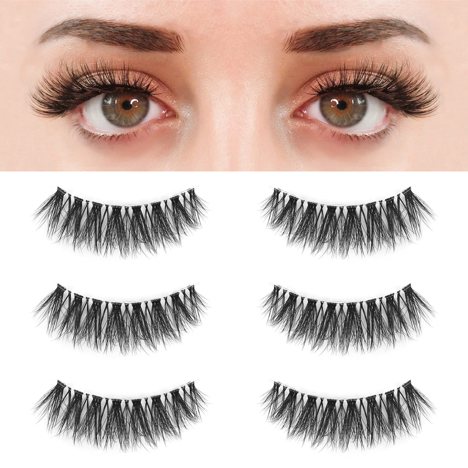 Lashes Natural Look False Eyelashes - Bepholan Fake Eyelashes 3D Super Fluffy False Lashes Clear Band Wispy Lashes 3-Pack Faux Mink Lashes,XMZ24-3