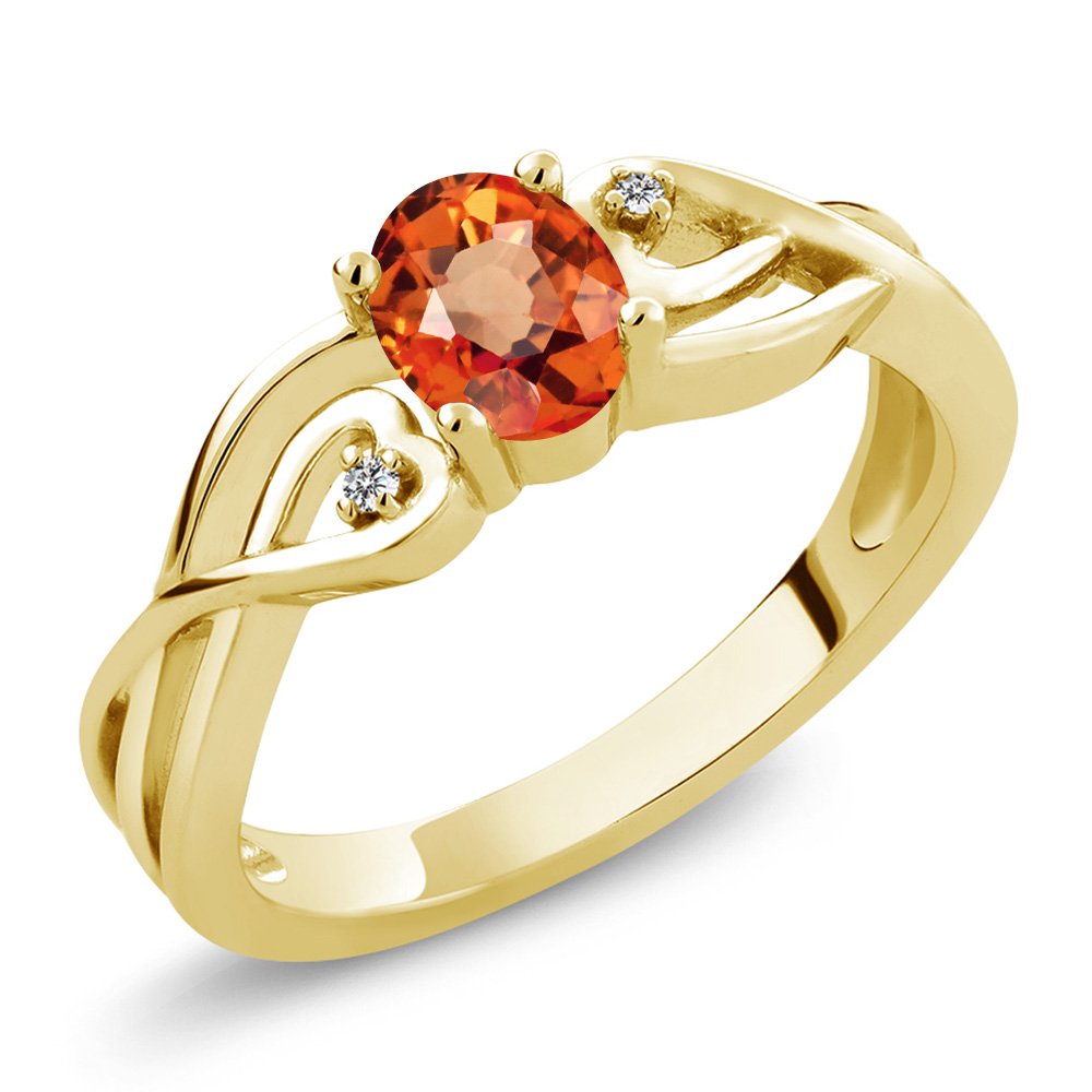 Gem Stone King 0.56 Ct Oval Orange Sapphire White Lab Grown Diamond 18K Yellow Gold Plated Silver Ring (Size 8)