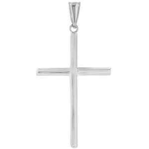 Jewelry America High Polished 14K White Gold Plain Slender Cross Pendant with Chain Necklace, 22"