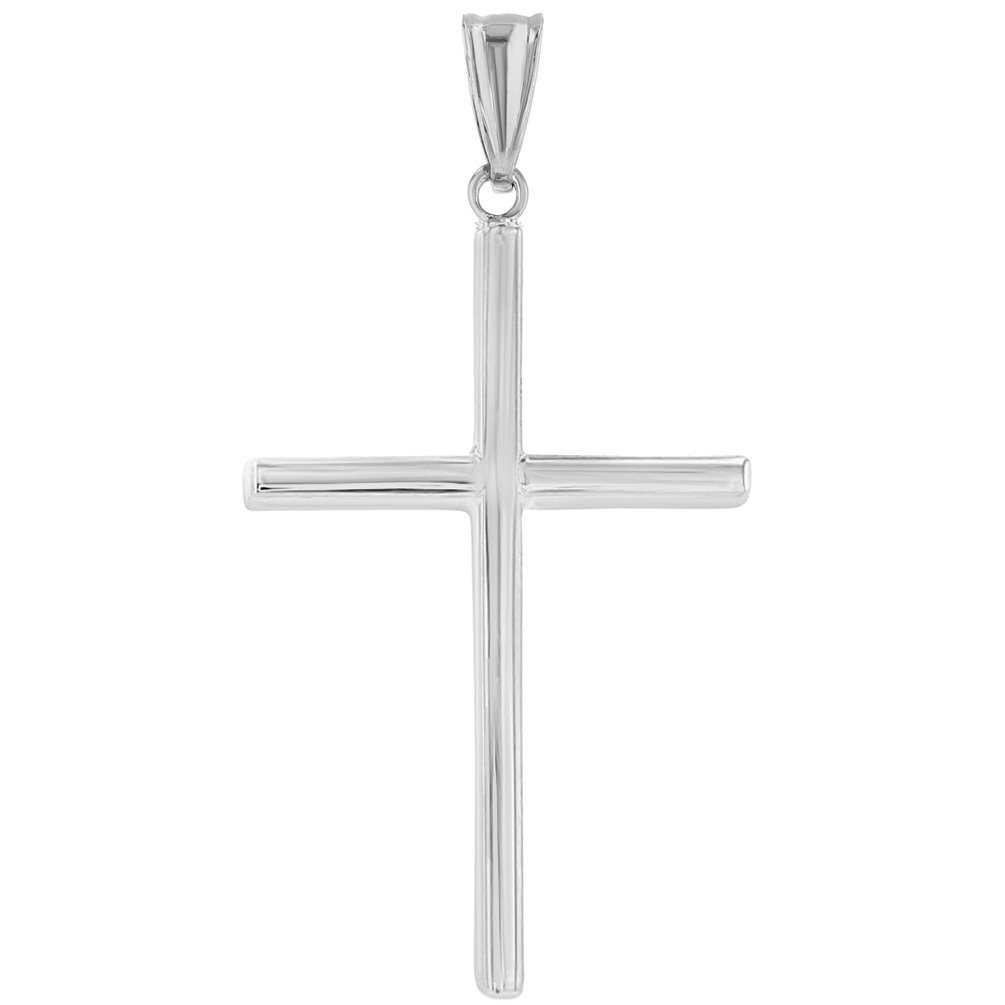 Jewelry America High Polished 14K White Gold Plain Slender Cross Pendant with Chain Necklace, 22"