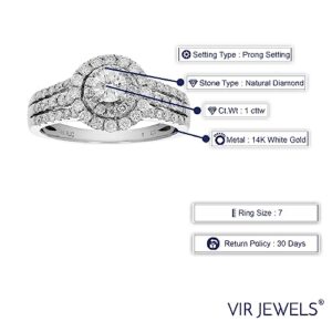 Vir Jewels 1 cttw Diamond Engagement Ring 14K White Gold Halo Style Round Bridal Wedding Size 7