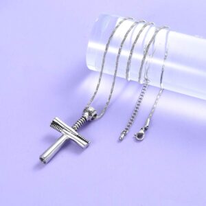 Yinplsmemory Cross Urn Necklace for Ashes Baseball with Bat Religious Urn Keepsake Necklace Stainless Steel Bat Cross Urn Locket for Ashes Holder (PH 4:13)