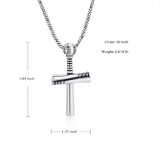 Yinplsmemory Cross Urn Necklace for Ashes Baseball with Bat Religious Urn Keepsake Necklace Stainless Steel Bat Cross Urn Locket for Ashes Holder (PH 4:13)