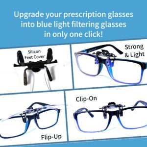 Blue Light Blocking Clip On Glasses Flip-up Computer Gaming Glasses Clip On Prevent Digital Eyes Strain Fatigue Video Gaming Eye Protection Advanced Computer Eyewear