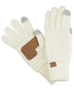 c.c unisex cable knit winter warm anti-slip touchscreen texting gloves, ivory