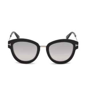 Tom Ford FT0574 14C Shiny Light Ruthenium Mia Cats Eyes Sunglasses Lens Categor, Black, 52-22-140