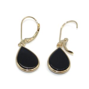 Onyx Black Pear Hanging Earrings set in 14K Yellow Gold,Leverbacks