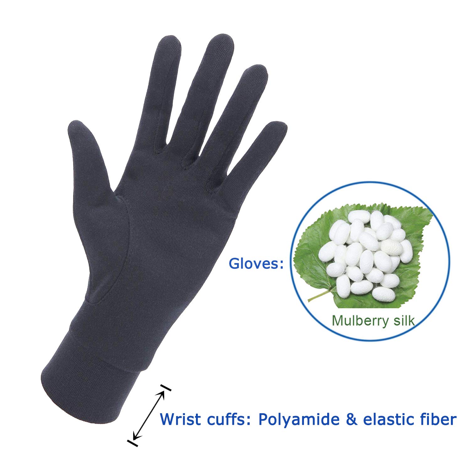 Browint Silk Glove Liners for Cold Weather Black Unisex Thermal Silk Gloves S M L XL XXL