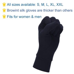 Browint Silk Glove Liners for Cold Weather Black Unisex Thermal Silk Gloves S M L XL XXL