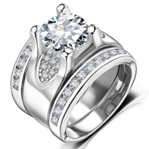 3 PCS Round Cut CZ Bridal Sets - 5.56 Ct Cubic Zirconia Silver Color Promise Engagement Wedding Rings Set for Women