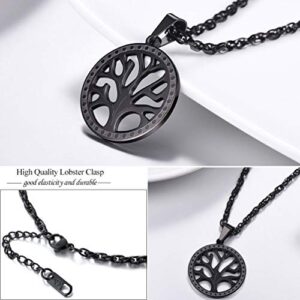 PROSTEEL Mens Necklace Tree of Life Pendant Women Gift Stainless Steel Minimalist Round Family Tree Black Necklaces for Men Jewelry