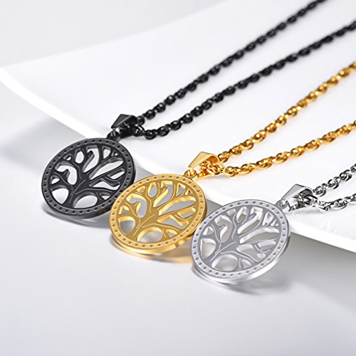 PROSTEEL Mens Necklace Tree of Life Pendant Women Gift Stainless Steel Minimalist Round Family Tree Black Necklaces for Men Jewelry