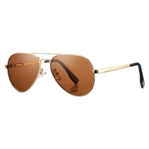 coasion polarized aviator sunglasses for juniors small face women men vintage uv400 protection shades(gold frame/brown lens,52mm)