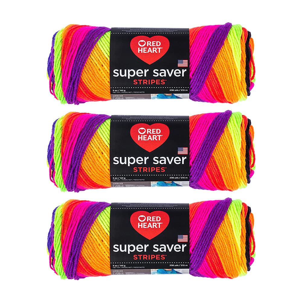 Red Heart Super Saver Yarn-Bright Stripe