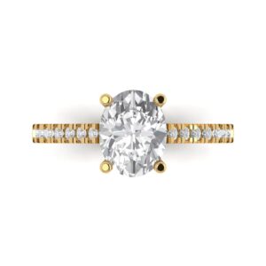 2.21 Ct Oval Cut Clear Simulated Diamond 14K Yellow Gold Solitaire with Accents Engagement Promise Bridal Ring Size 5.25