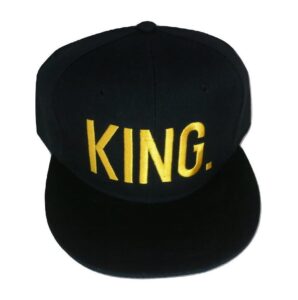 trendyluz king or queen royalty 3d embroidered adjustable snapback baseball hat cap (king, gold text)