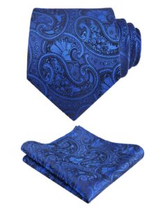 alizeal men paisley necktie and handkerchief, royal blue