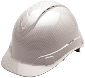 pyramex ridgeline cap style hard hat, vented, 4-point ratchet suspension, shiny white graphite pattern