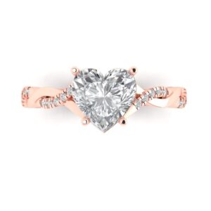 2.1 Ct Brilliant Heart Cut Clear Simulated Diamond 14K Rose Gold Solitaire with Accents Engagement Promise Bridal Ring Size 7