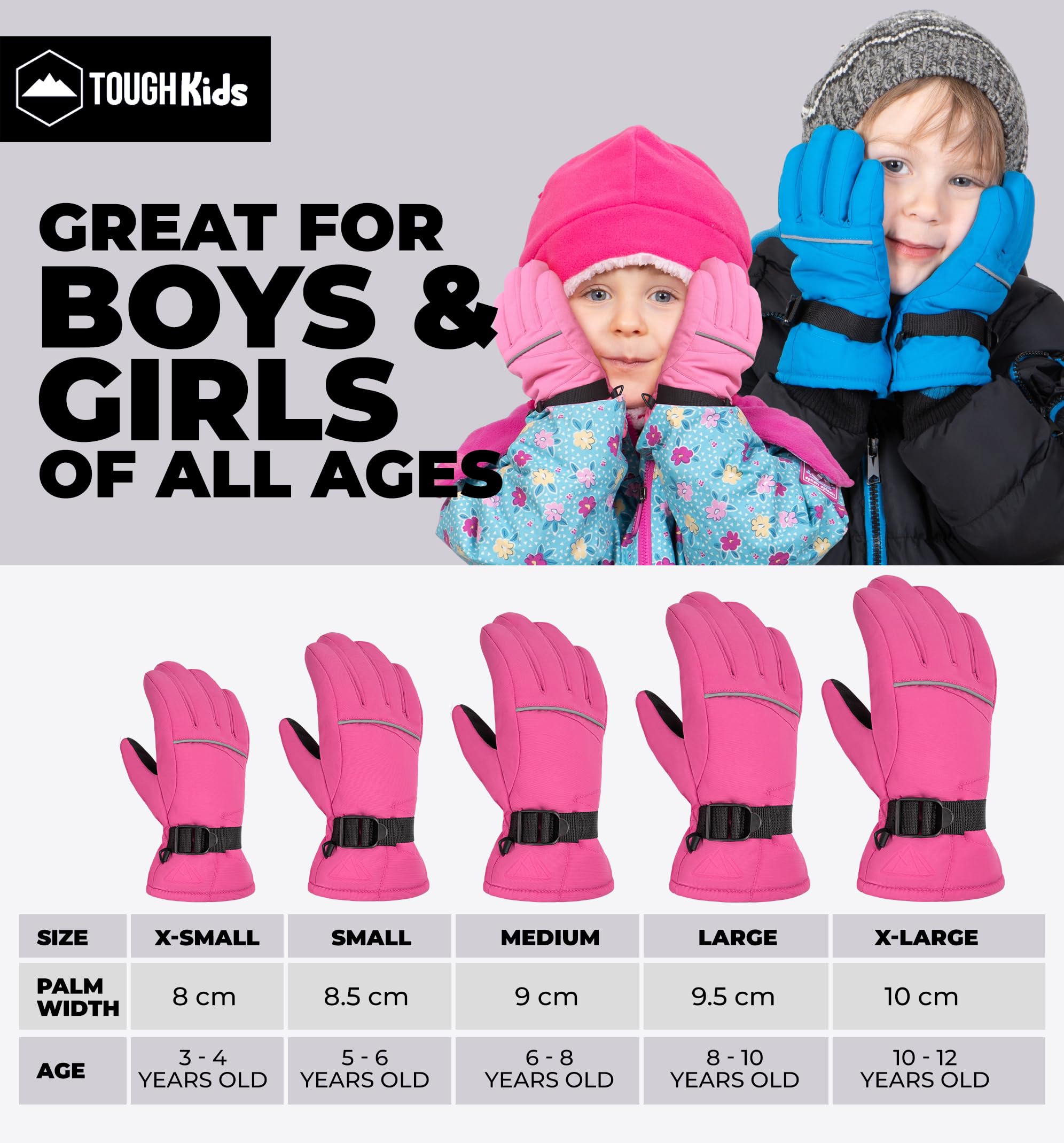 Tough Outdoors Kids Snow Gloves - Kids Winter Gloves - Kids Waterproof Insulated Gloves - Girls & Boys Winter Gloves - Kids Ski & Snowboarding Gloves - Children's Winter Gloves - Toddler Snow Gloves