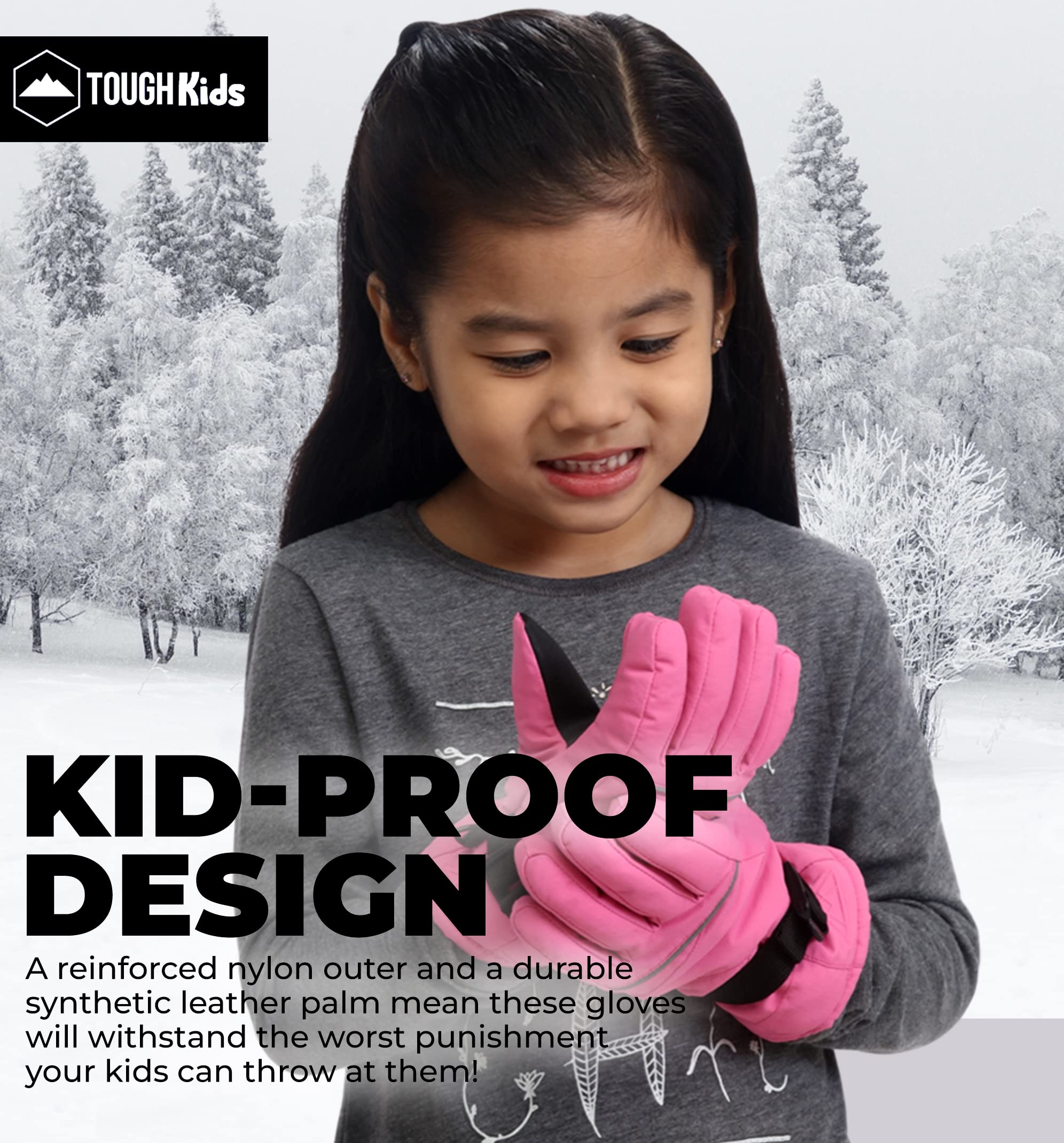 Tough Outdoors Kids Snow Gloves - Kids Winter Gloves - Kids Waterproof Insulated Gloves - Girls & Boys Winter Gloves - Kids Ski & Snowboarding Gloves - Children's Winter Gloves - Toddler Snow Gloves