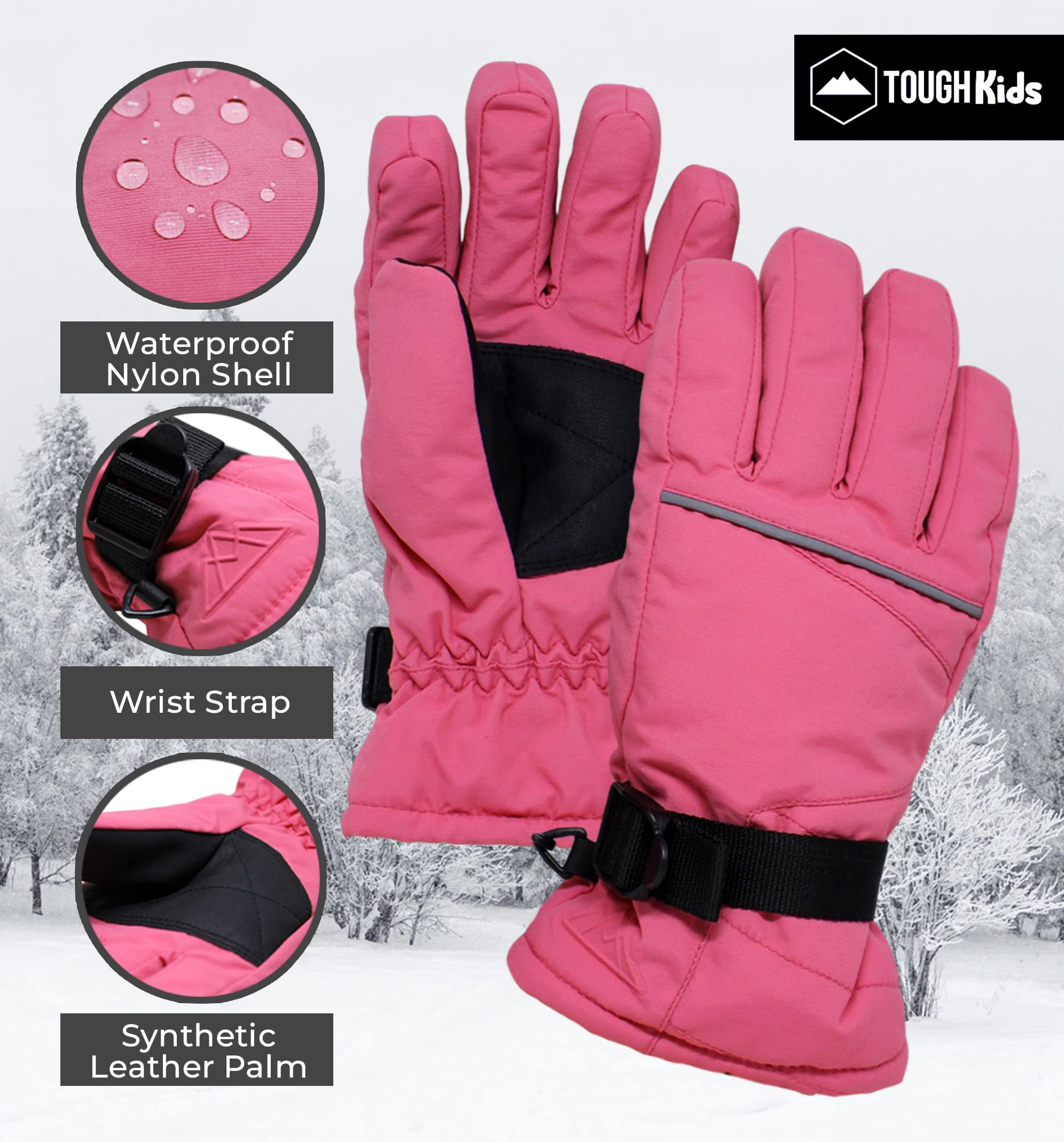 Tough Outdoors Kids Snow Gloves - Kids Winter Gloves - Kids Waterproof Insulated Gloves - Girls & Boys Winter Gloves - Kids Ski & Snowboarding Gloves - Children's Winter Gloves - Toddler Snow Gloves