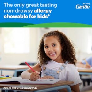 Claritin Children's Chewables 24 Hour Allergy Relief, Non Drowsy Kids Allergy Medicine, Grape Antihistamine Chewable Tablets, For Children 2 Years and Older, 40 Count