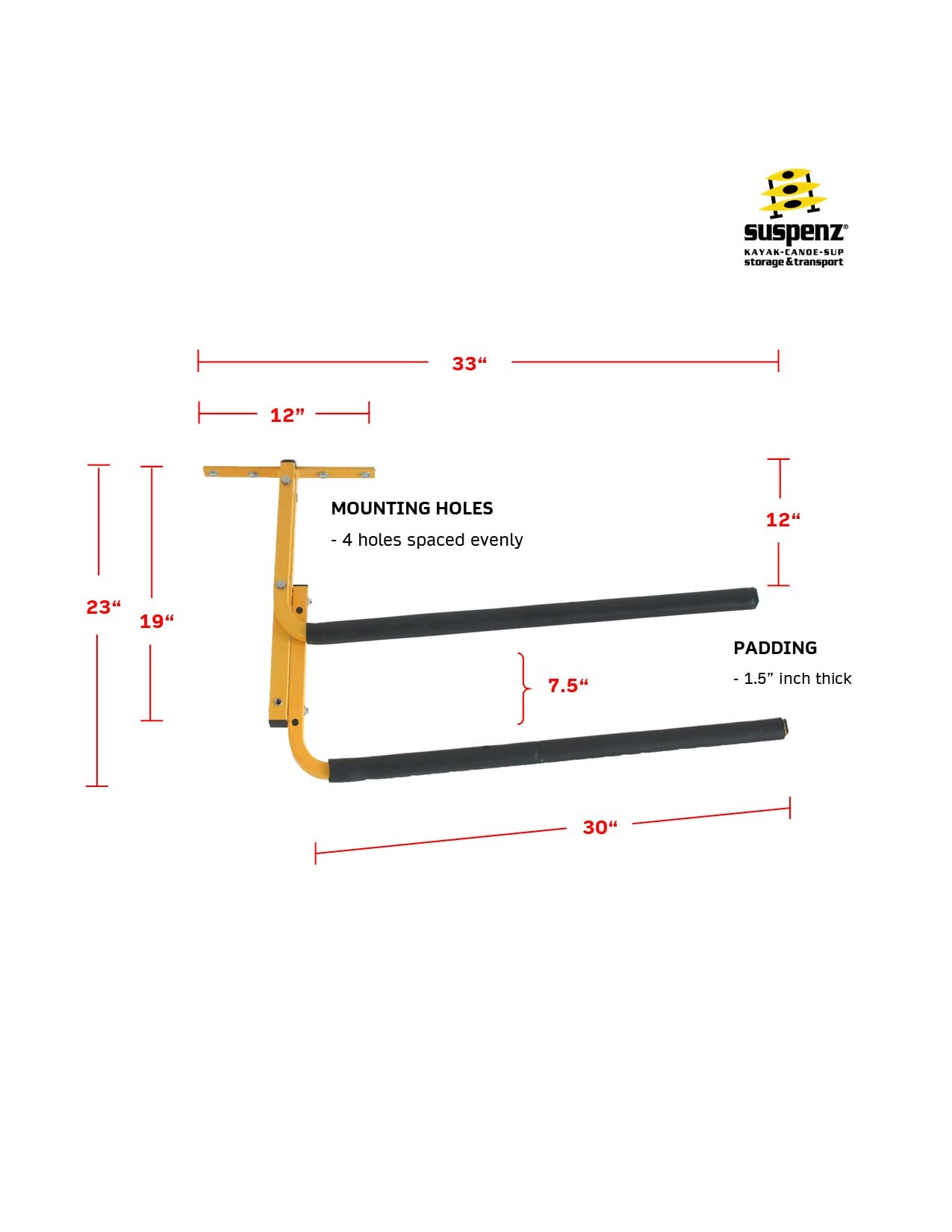 Suspenz Kayak Storage Rack, Ceiling/Under Deck Garage Hanger for 2 Kayaks and SUPs, Yellow, 11-7800