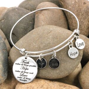 Faith Bracelet for Christian Expandable Wire Bangle Jewelry Gift (Faith hope love)