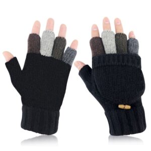 akayboya winter warm knitted fingerless gloves convertible wool gloves with mittens cover for women and men