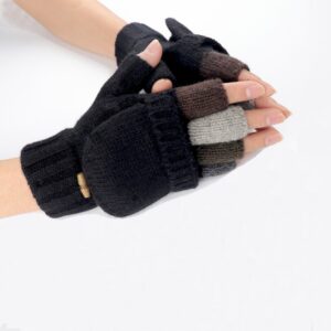 Akayboya Winter Warm Knitted Fingerless Gloves Convertible Wool Gloves with Mittens Cover for Women and Men