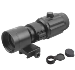 vector optics 5x tactical maginifier with flip-to-side detach quick release qd picatinny mount and flip-up scope lens cover for red dot reflex sight (matte black)