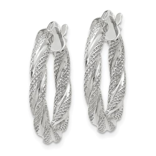 14K White Gold Twisted Round Hoop Earrings