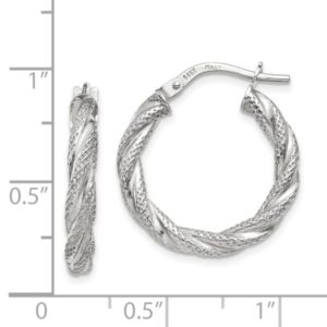 14K White Gold Twisted Round Hoop Earrings