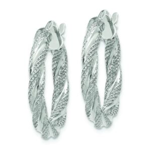 14K White Gold Twisted Round Hoop Earrings