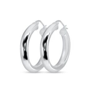 Chunky Hoop Earrings for Women Sterling Silver High Polished Round-Tube Click-Top 4x25mm Wide Thick Hoops Earring for Women