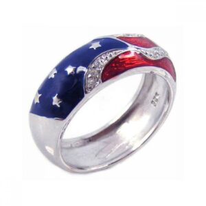 closeoutwarehouse pave set cubic zirconia red white and blue enamel america ring rhodium plated sterling silver size 9