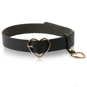 txin heart-shaped wide black belt with gold metal buckle for women girls students jeans shorts ladies dress