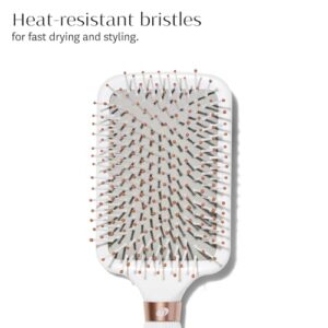 T3 Smooth Paddle Brush | Cushioned Body and Wide Flat Base for Gentle Styling | Heat Resistant Bristles